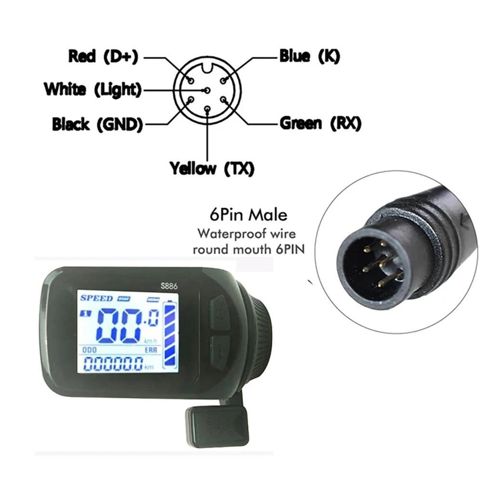 24V 36V 48V 52V 60V E-Bike LCD Display Meter Panel Daumen-Drossel Elektrische Fahrrad Roller Wasserdicht 5pin 6pin sm Stecker S886