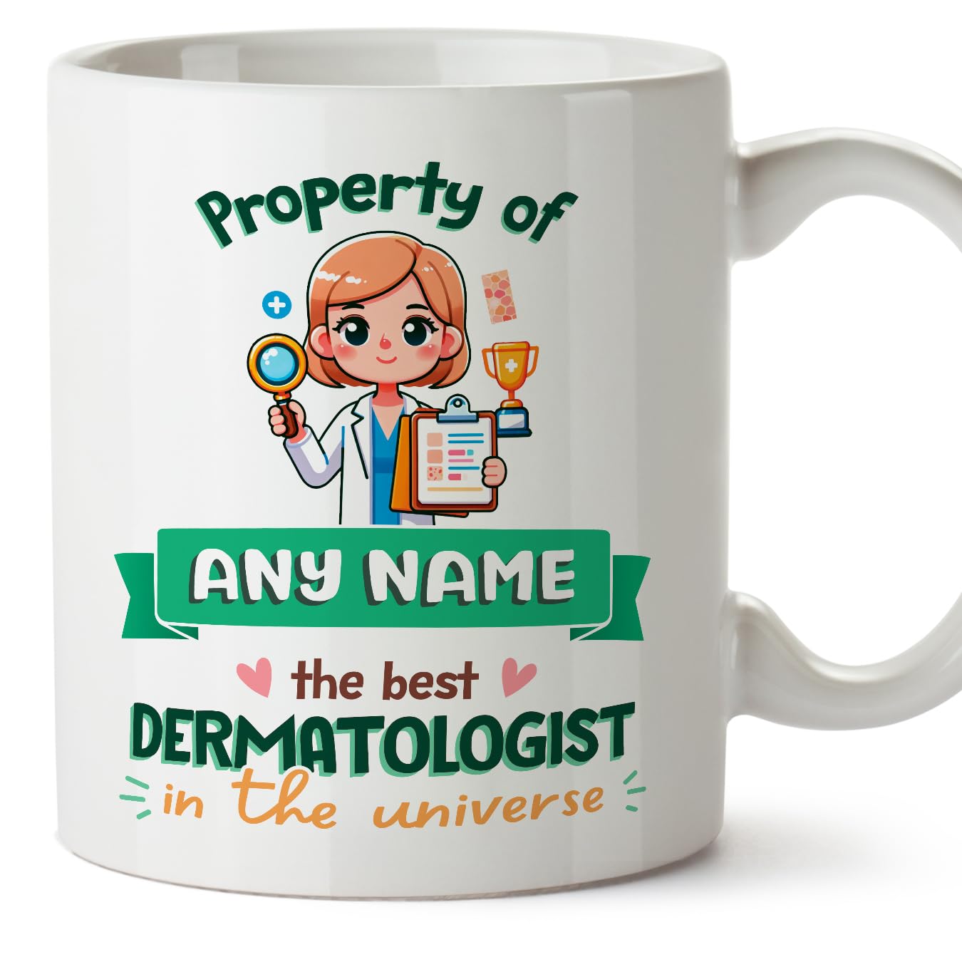 MUGFFINS Personalised Mug for Dermatologist Woman - in English - Property of - Funny Custom Gift for Colleagues - Ceramic 11oz Mug — image 1