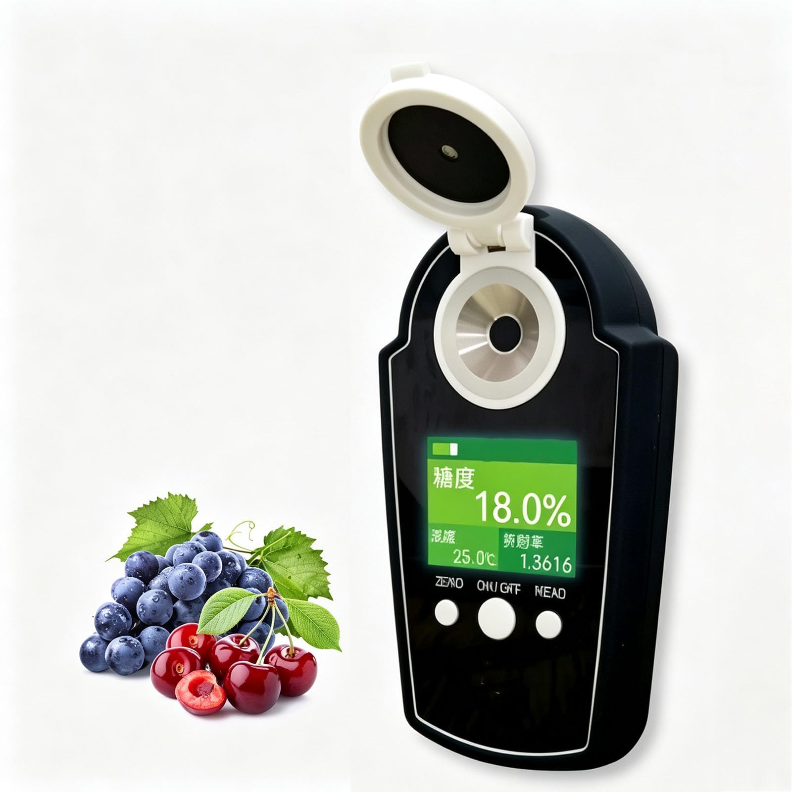 Misuratore di Zuccheri per Frutta Portatile, Rifrattometro Digitale Brix con Display A Colori, Intervallo di Misurazione 0-58%, Precisione ±0,2%, Compensazione Automatica della Temperatura,