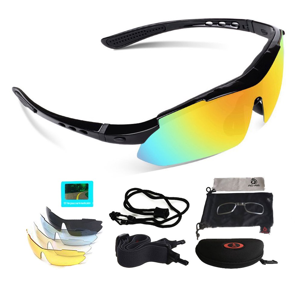 V VILISUN Gafas de Ciclismo, Unisex Sport Gafas con 5 Lentes Intercambiables, Gafas de Sol Polarizadas Deportivas, UV 400 Protección Gafas Deportivas Polarizadas