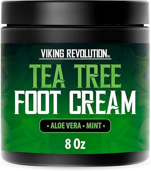 Viking Revolution Tea Tree Foot Cream for Dry Cracked Heels - Foot Balm For Cracked Feet - Dry Feet Repairing Cream with Aloe Vera and Mint (8oz)