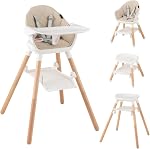 HONEY JOY Chaise haute bébé, 6 Dans 1 Chaise haute en bois convertible pour bébés et tout-petits/Chaîne bébé/Tool de bar, Bac double amovible & Repose-pieds réversible, Harnais de sécurité pour les jeunes filles (Pink)