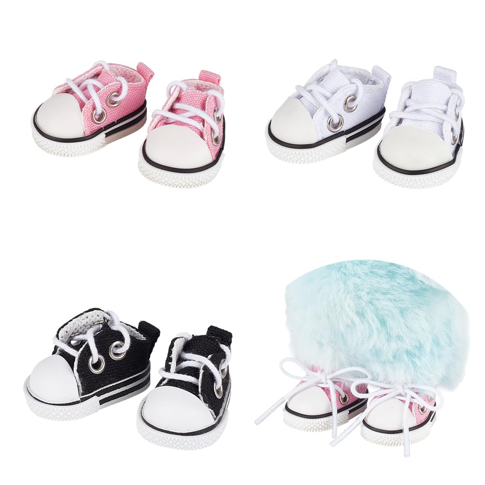 NBEADS 3 Pairs 3 Colors Mini Doll Shoes, Mini Dolls Canvas Sneakers Doll Shoes Accessories for Dressing Up Dolls Shoe Outfits Replacement Stuff, 4.05x2.65x2.3cm
