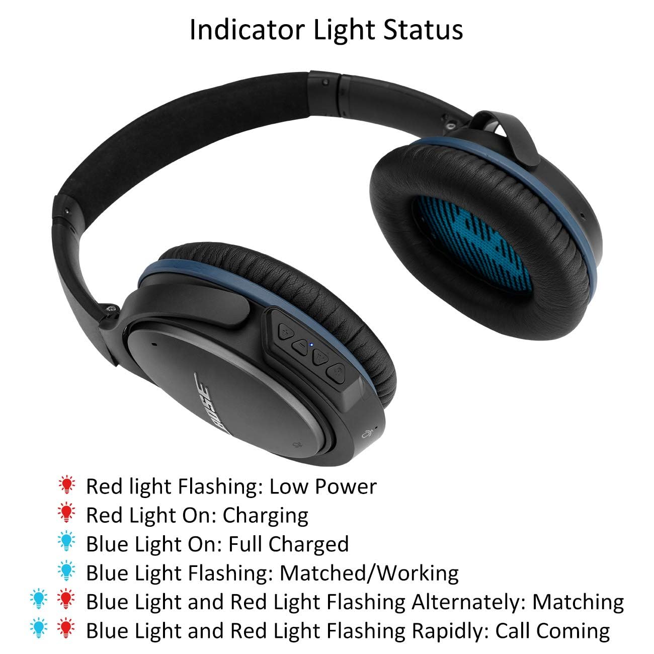 Adattatore Bluetooth wireless per cuffie Bose QuietComfort QC 25 con controllo del volume e microfono Nero + microfono.