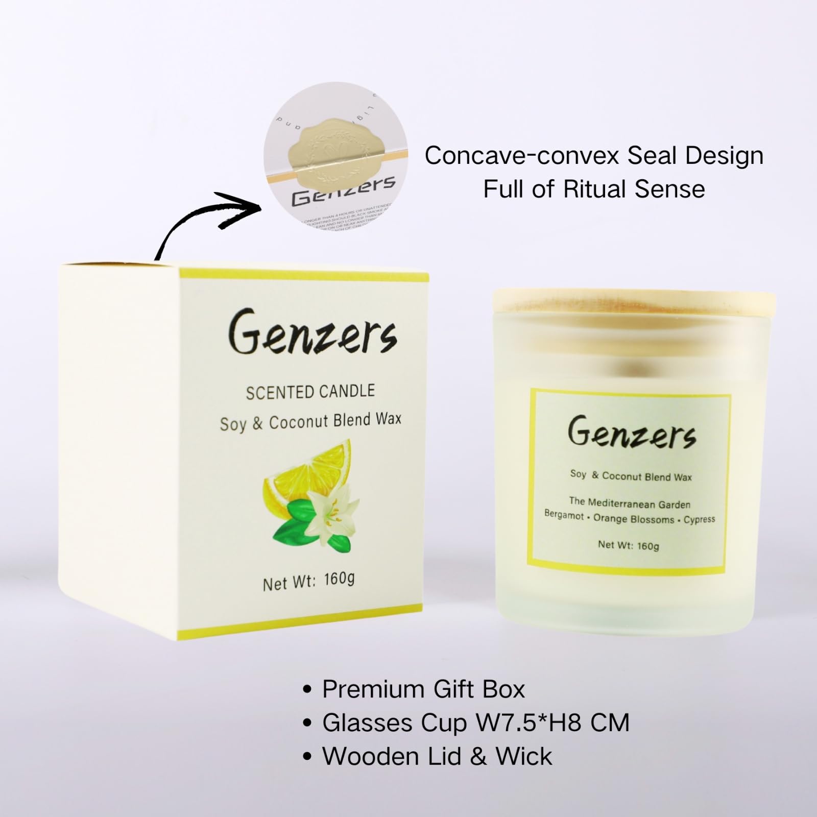 Vela perfumada de bergamota y flor de azahar, vela aromática para el hogar, vela de aromaterapia, hoja de higuera, tarro de soja y coco con mechas de madera, juego de regalo para mujeres, vela de