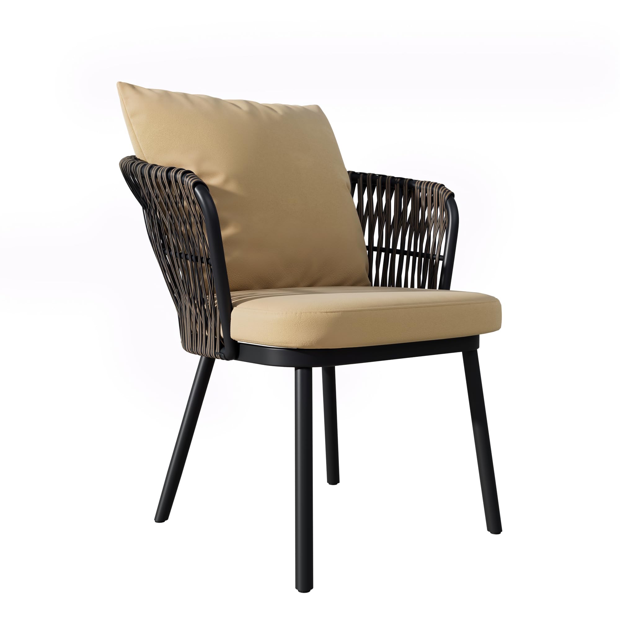 Moderno set da pranzo per esterni, set da giardino in rattan, per il tempo libero e la riunione per più persone, struttura in ferro, intrecciato, cuscino incluso.