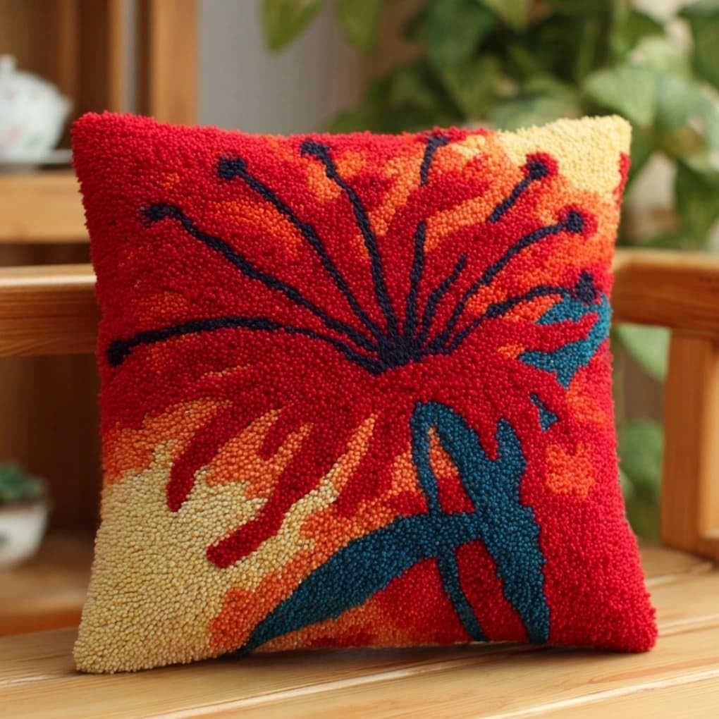 AxiangziK Latch Hook DIY Pillow Kit,Red Spider Lily Cushion Cover 43X43Cm