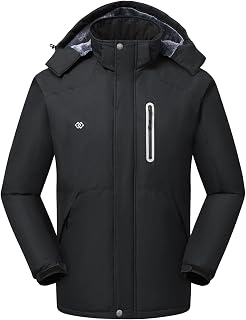 MoFiz Men's Waterproof Ski Jacket Warm Winter Snow Coat Mountain Windbreaker Hooded Thicken Fleece Parka Zip Pockets