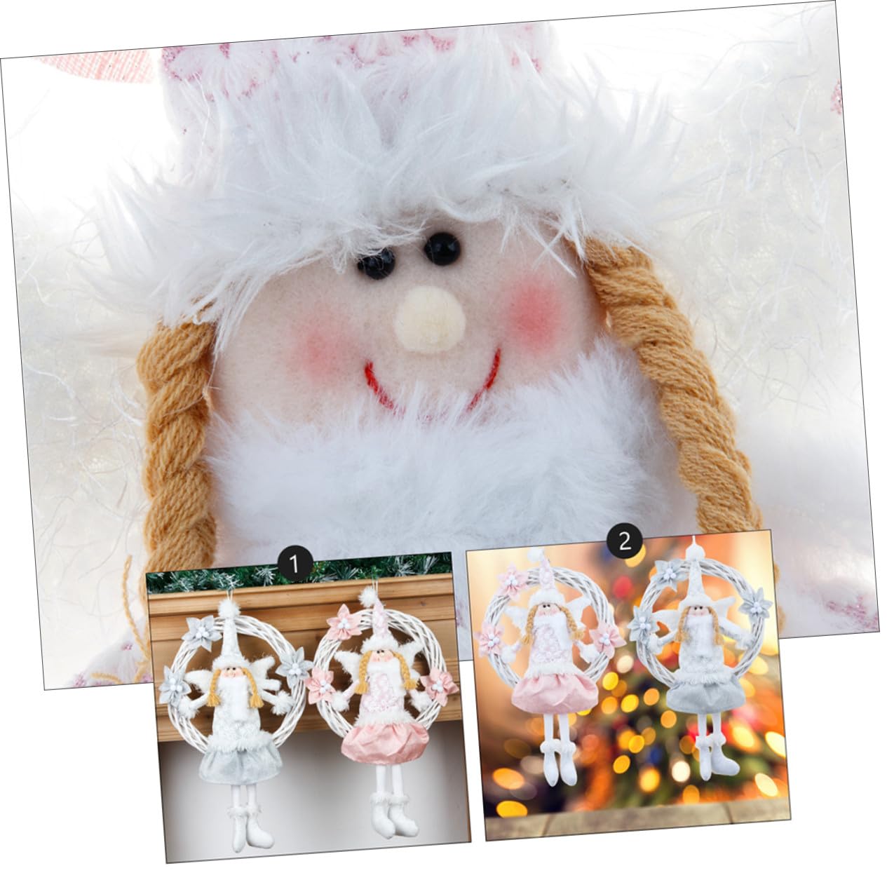 Ipetboom Guirnalda Navideña de Ángel con Aro de Flores Rosa Grande Colgante Decorativo para Puerta Decoración de Fiesta y Navidad Guirnalda para Colgar en Pared o Ventana