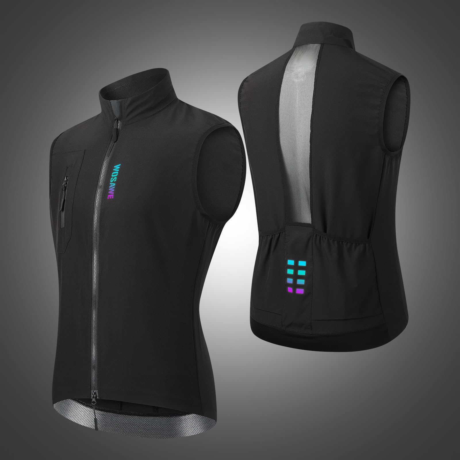WOSAWE Veste de Cyclisme Homme Sans Manches Imperméable Léger avec Fermeture Éclair Double Sens