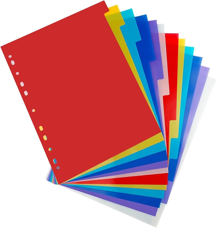 12 Tab Binder Dividers 3 Ring Plastic Binder Dividers with Tabs, Multicolor Notebook Dividers for 2/3/4/11 Ring Binders, Letter Size (8.2×11.6 Inch) | Multicolor Page Notebook Dividers for 2/3/4/11 Ring Binders, Organizing Documents Files at Office School Home