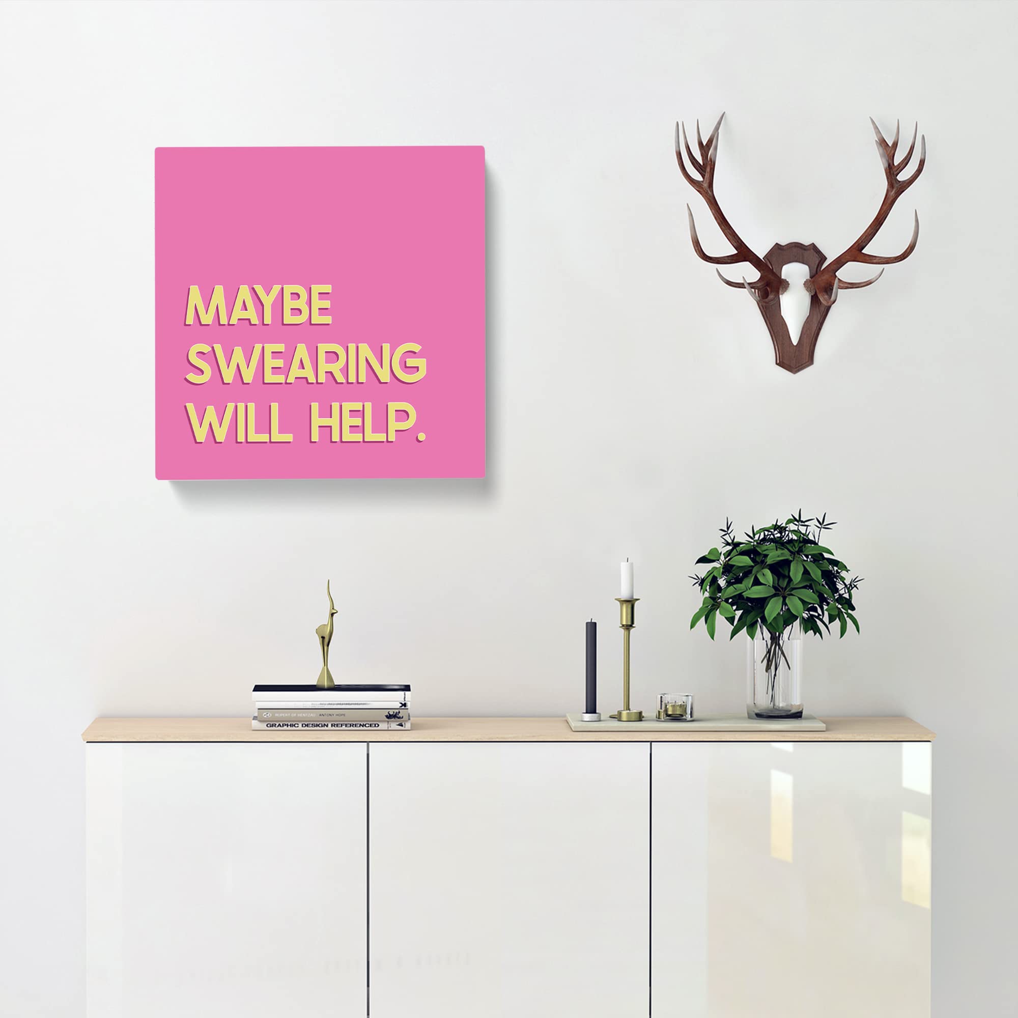 Maybe Swearing will Help Modern Typography Quote Canvas Print, Mixed, 35L x 35W cm - Image 2