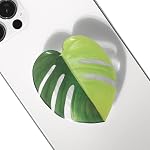 Support de poignée de téléphone en acrylique tropical mignon - Support de téléphone collapsible avec adhésif collant pour smartphones & Comprimés : Poignée sécurisée & Fonction Kickstand (Albo Monstera)