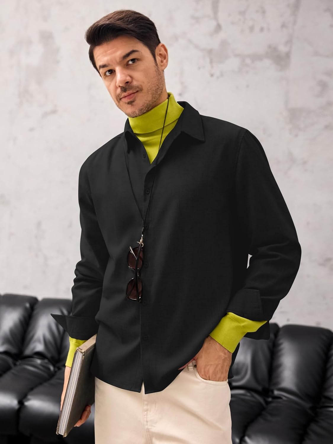 Yousify Mens Button Down Shirts Long Sleeve Casual Linen Dress Shirt Lightweight Beach Wedding Tops - Image 6