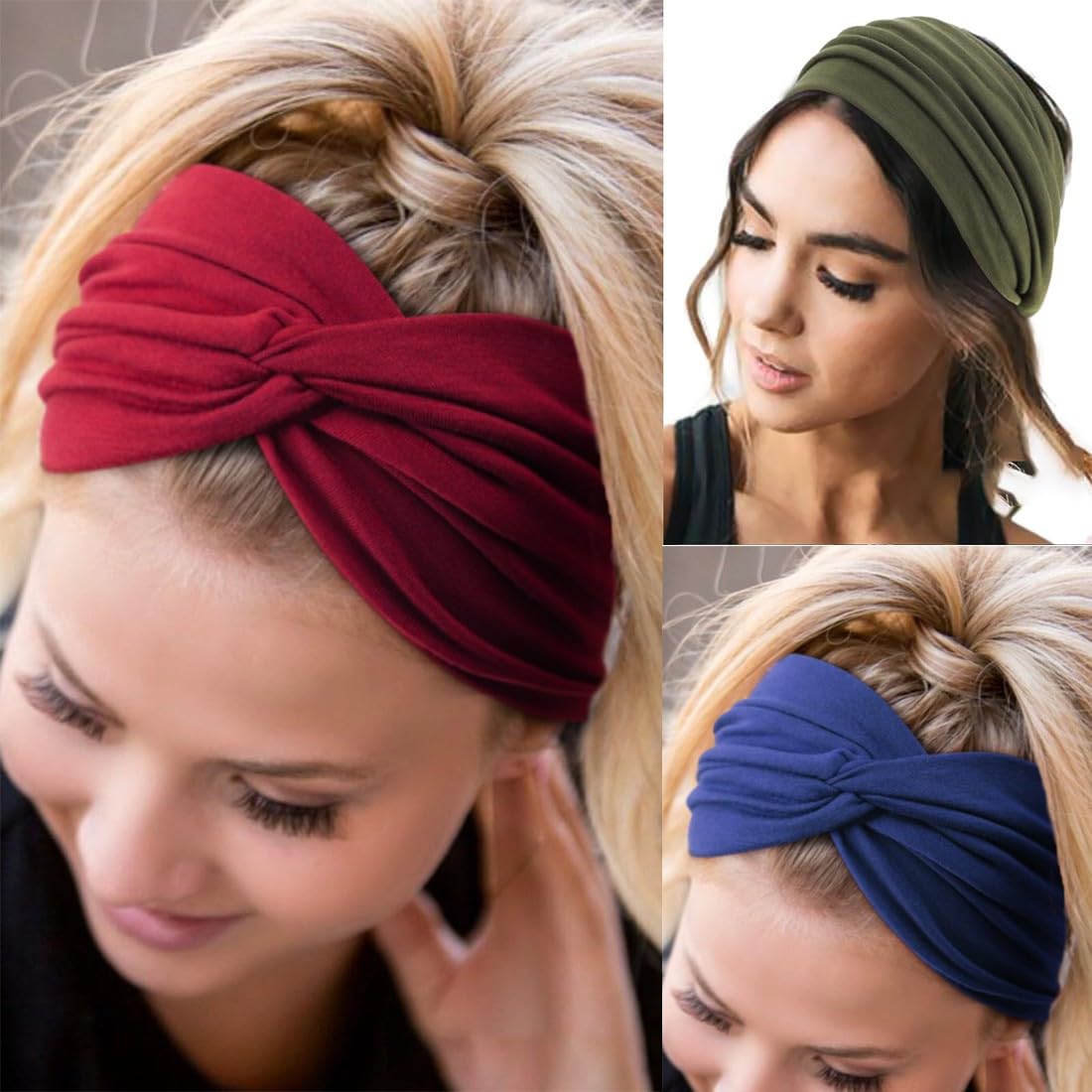 4Pcs Fascia Capelli Donna Cerchietto Capelli Donna,Bandana Donna,Cerchietto Skincare Donna,7'' Fasce Capelli Large Elastico Boho Turbante Per Yoga,Fitness,Larga Sport Headband Accessorio Capelli