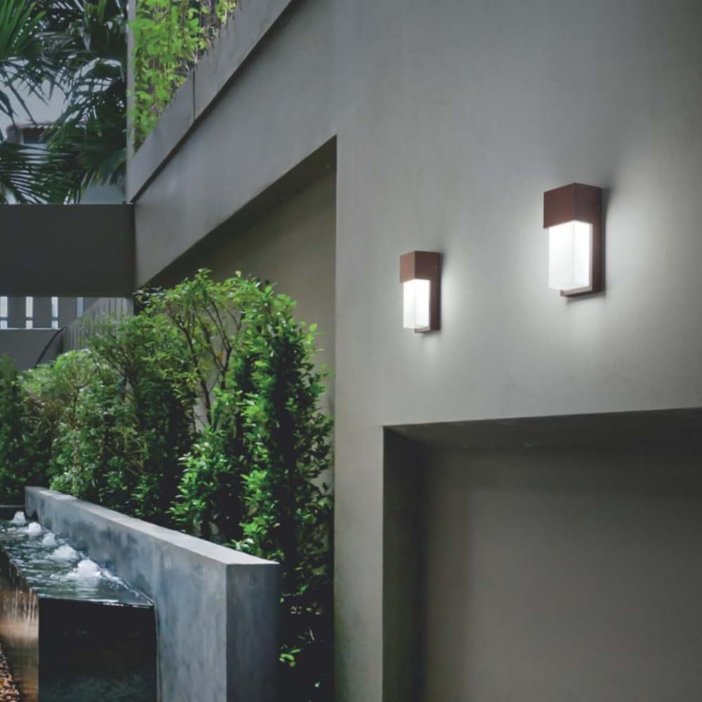 MAZZOLA LUCE Applique lampada a parete da esterno ip54 marrone corten e27 per balcone terrazza facciata Certificazione Elettrica Italiana