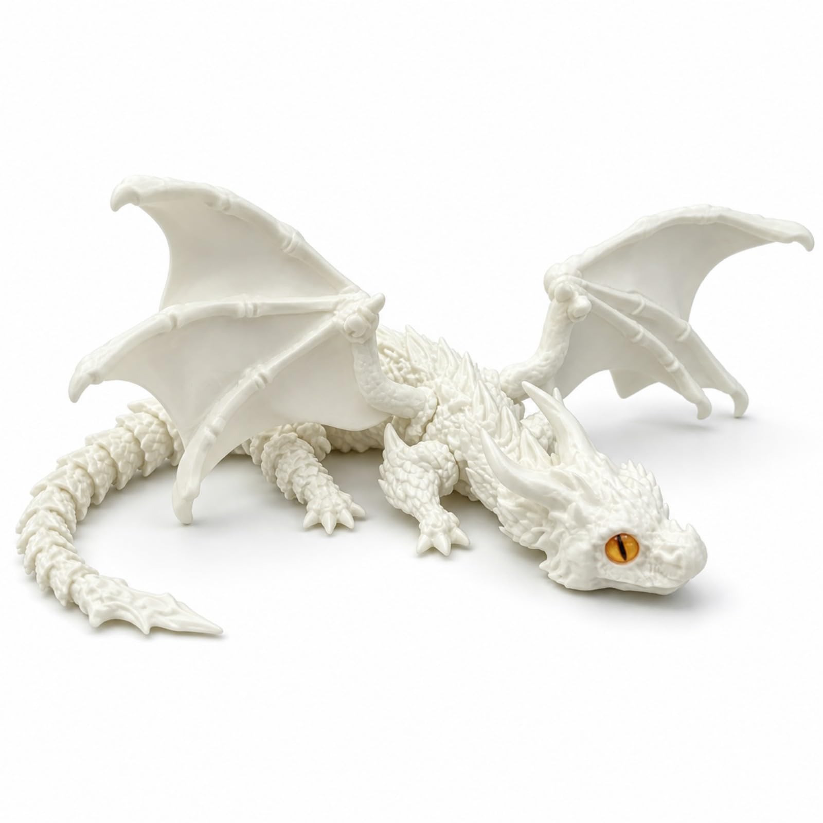 3D Printed Articulated Dragon with Wings White
