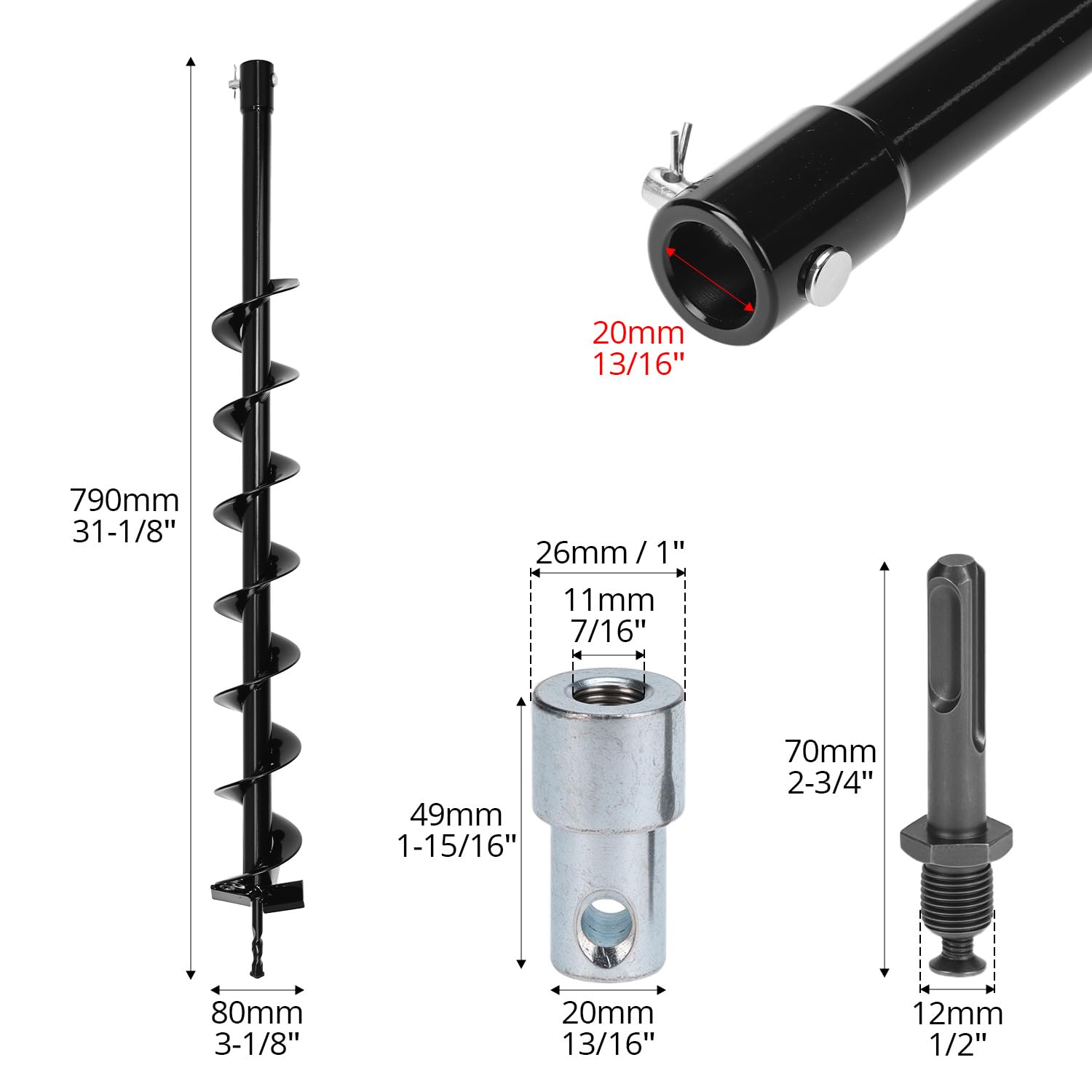 Aardboor 80 Cm QWORK® Grondboor, ⌀ 60 Mm Grondboor Met Adapter, 80 Cm Voor Het B Gaten Planten Bomen 2001899453 Grondboor Elektrisch