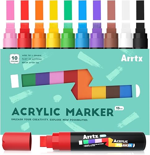 Miniatura 10 de Arrtx Marcadores acrílicos jumbo de 0.591 in, punta de fieltro gigante, 10 bolígrafos de pintura acrílica para pintura de rocas, piedra, vidrio,