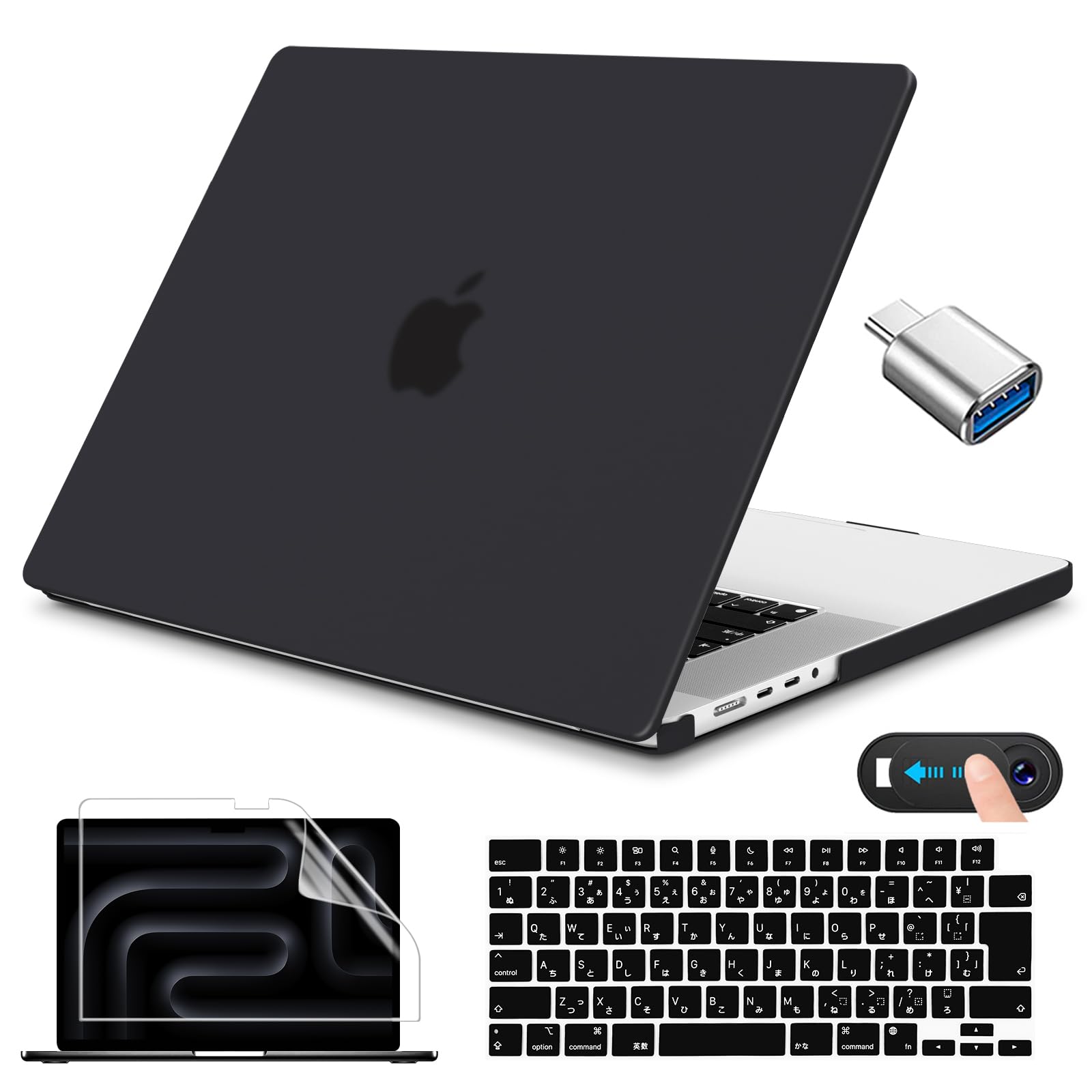 CISSOOK MacBook Pro 14 ケースカバー 2021-2025年 新型 黒い 半透明 つや消し カバー A3434 A3112 A3185 A3401 対応 おしゃれ 薄型 耐衝撃 日本語JIS配列 キーボードカバー+ 画面フィルム 付き