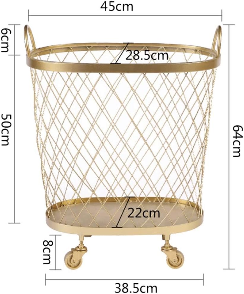 Gold laundry basket with wheels gold laundry hamper rolling laundry basket laundry basket gold wire basket metal laundry basket on wheels,Baking varnish,360 degree steering,Exquisite (Gold)