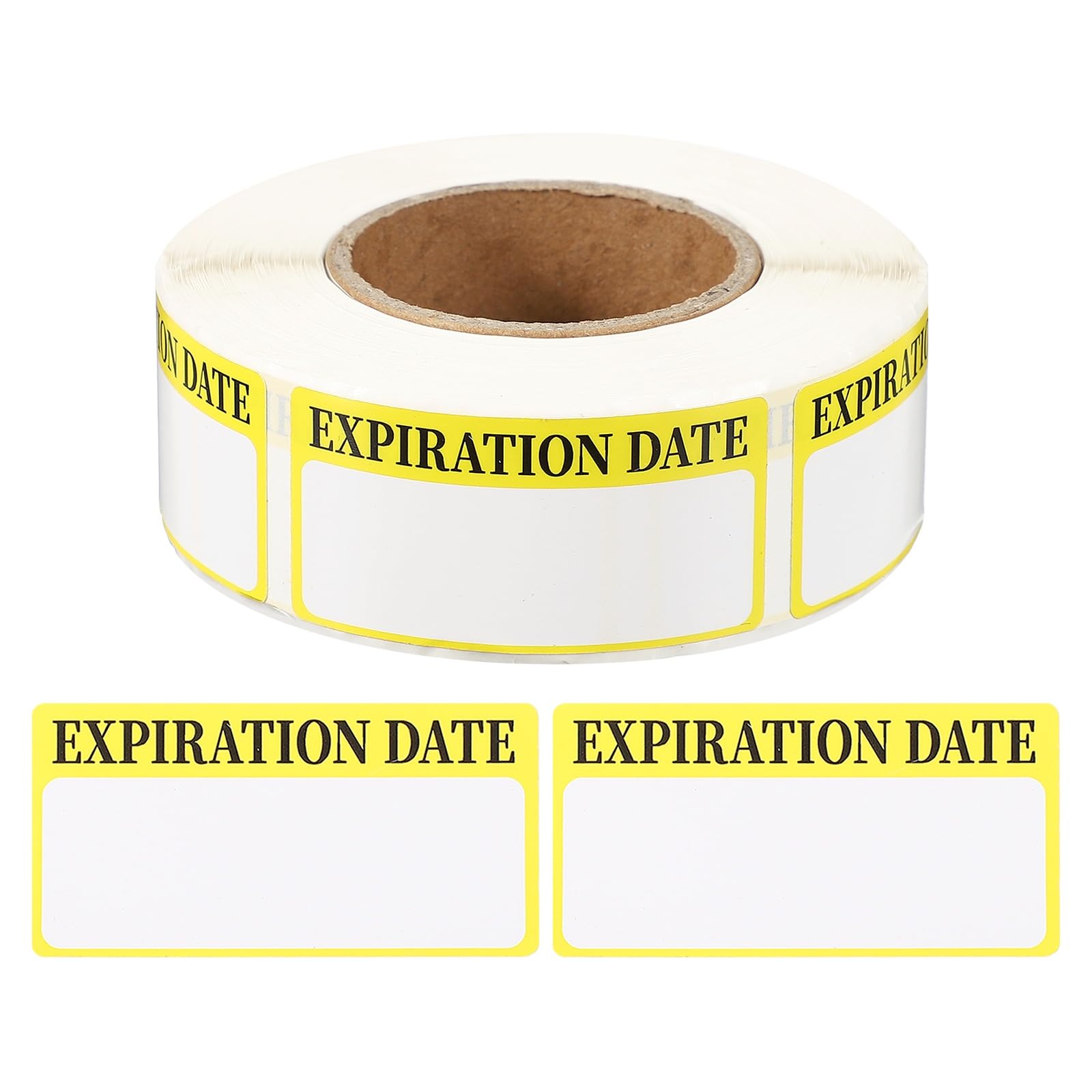 PATIKIL 500 Pcs Expired Date Label Stickers Roll, 2 x 1 Inch Removable Inventory Labels Adhesive Food Sticker Roll for Marking Organizing Inventory and Food Container, Yellow and Black