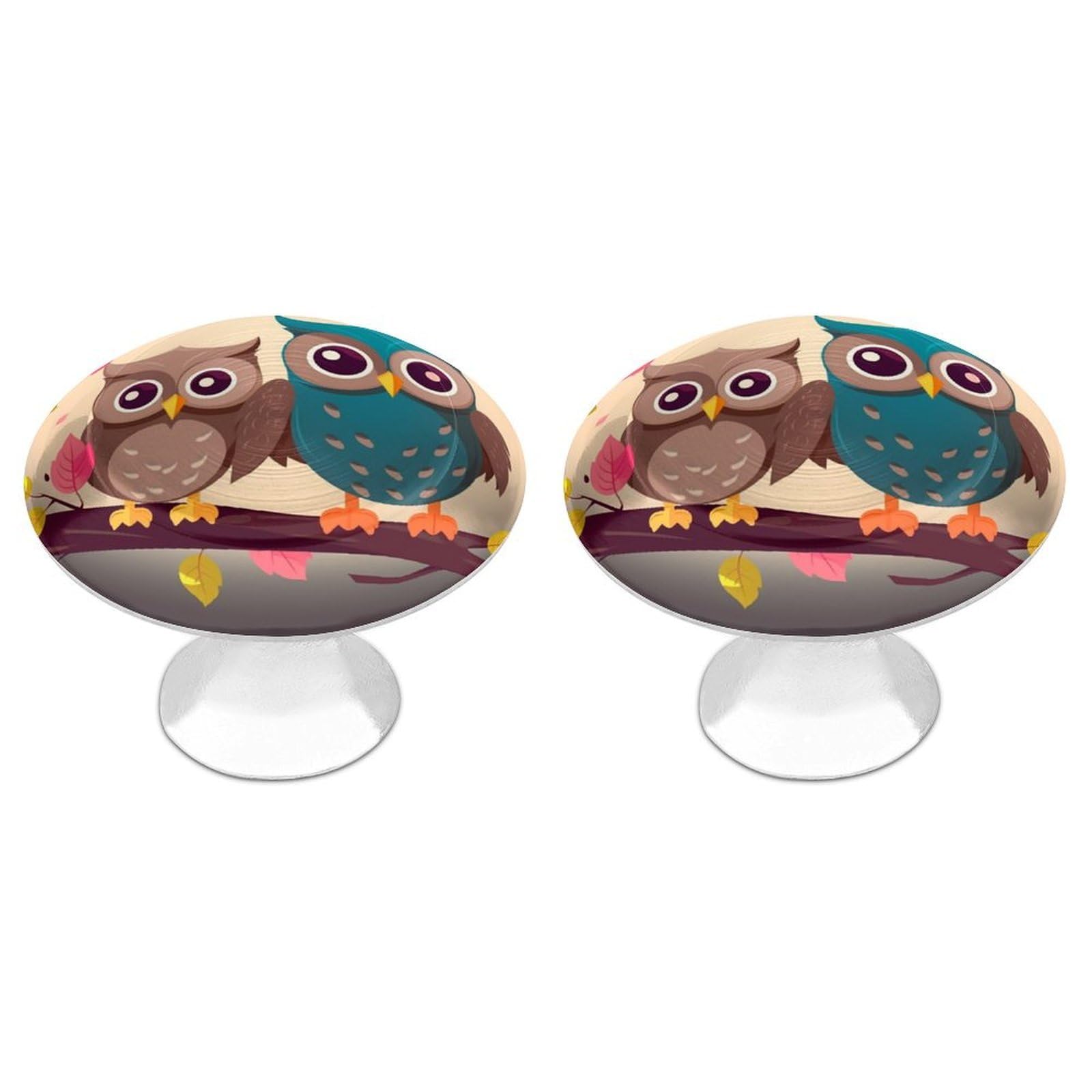 Fekiloot White Cute Owls Cabinet Knobs For Kitchen Ornament, Round Zinc Decorative Drawer Pulls For Cabinets Trendy, Dresser Drawers Pulls Bathroom Dresser Knob With Screw