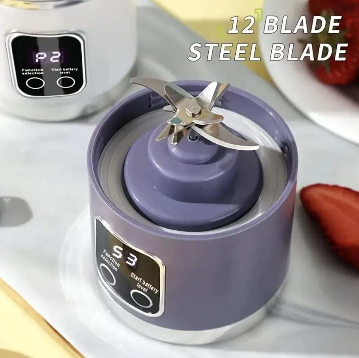 PORTABLE MINI BLENDER WITH 12 BLADES USB RECHARGEABLE DIGITAL DISPLAY 3 MODES