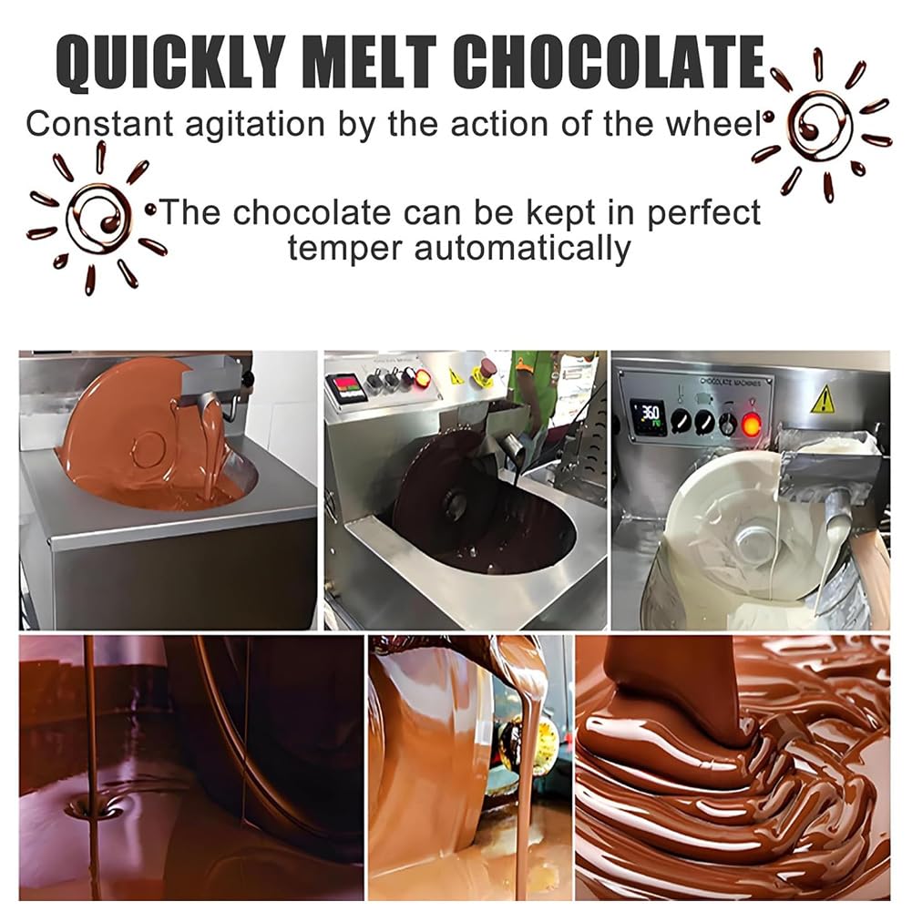 Máquina para derretir Chocolate con Rueda mezcladora, fusor de Acero Inoxidable de 1000 W, Tanque de 8 kg y Temperatura Ajustable, para pequeñas Empresas, Cocina casera