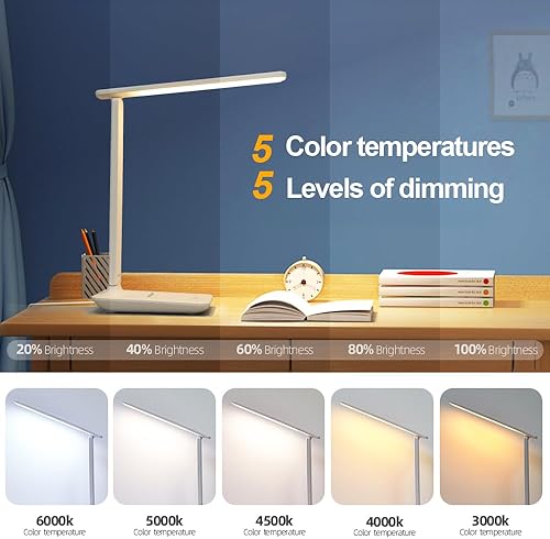 Miniatura 2 de Lámpara LED de escritorio para oficina en casa, puerto de carga USB, lámpara de mesa regulable, lámpara de mesa plegable, control táctil, 5 modos de