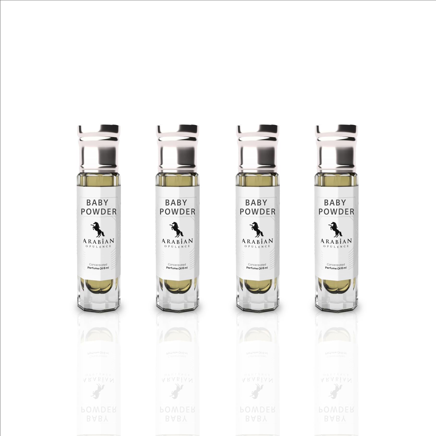 Arabian Opulence FR50 BABY POWDER Roll-on Perfume Oil | Concentrated Fragrance Body Oil | Long Lasting Oil Based Perfume for Men and Women | Travel Size Alcohol-Free Perfume Oil Bottle (6ML, 4 Pack)