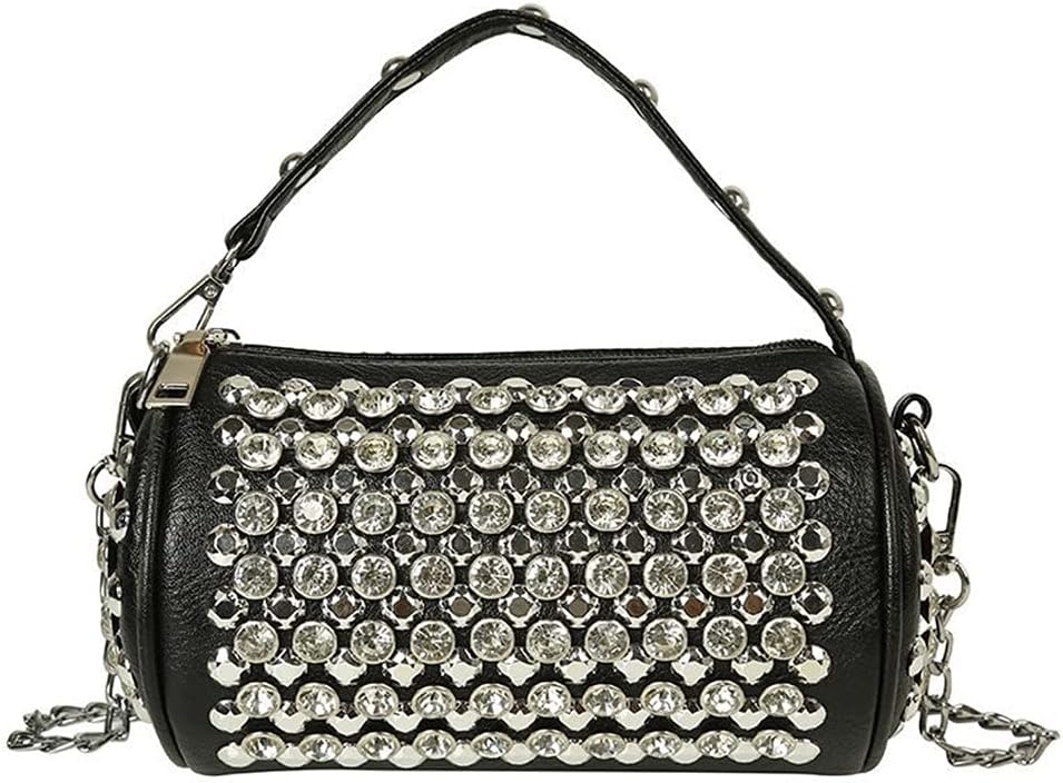TeaneaRhinestone Cylinder Crossbody Bag Sparkling Barrel Purse Mini Tote for Women