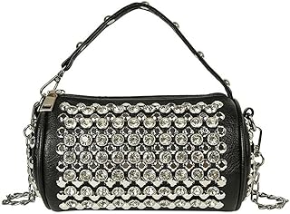 Teanea Rhinestone Cylinder Crossbody Bag Sparkling Barrel Purse Mini Tote for Women Girls, Silver