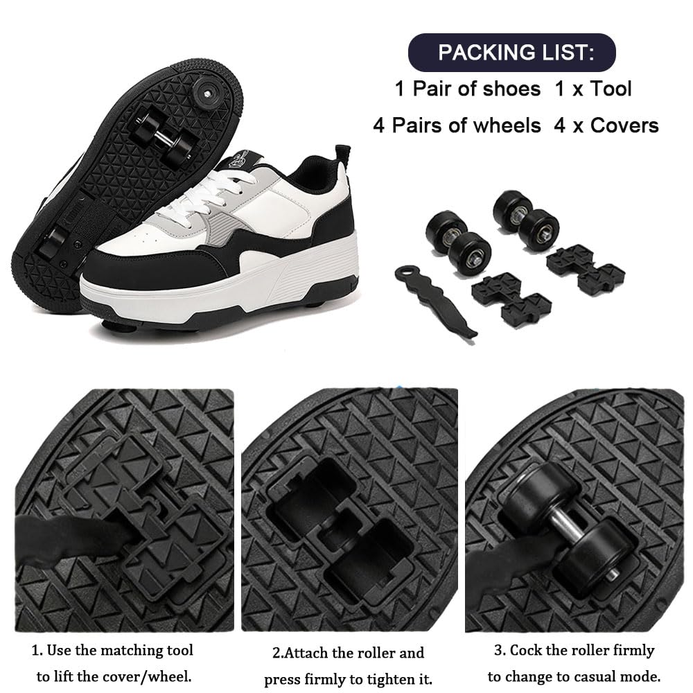 ENEN Rollschuhe 2-in-1 Kinder Outdoor Turnschuhe mit Bremse Versenkbarer 31-40 EU