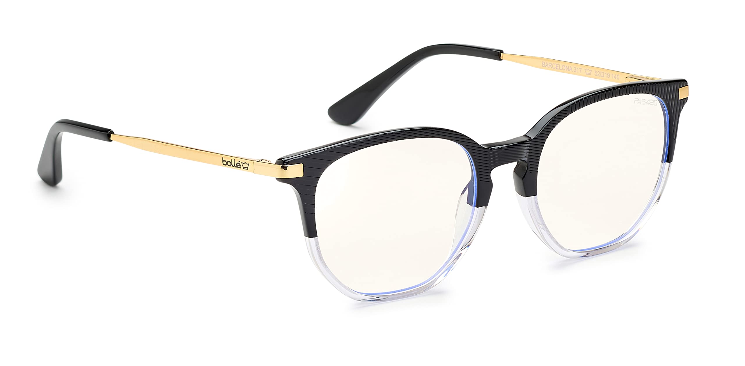 Bollé Safety PRBBARC204 BARCELONA Gafa de Contra, Lente de PC Incoloro, Tecnología PRB420, Bloqueador de la Luz Azul, Montura de Acetato Gradiente Negro y Cristal con Montura Dorada para Mujeres