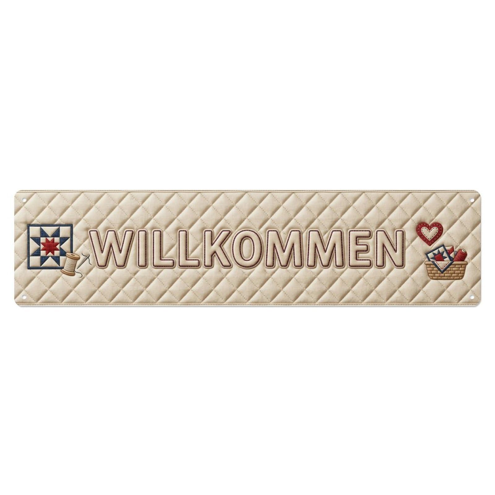 Quilted Fabric Cozy Pattern Welcome Metal Tin Sign