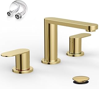 BWE Brushed Gold Bathroom Faucet 3 Hole, 8 Inch Widespread Gold Bathroom...