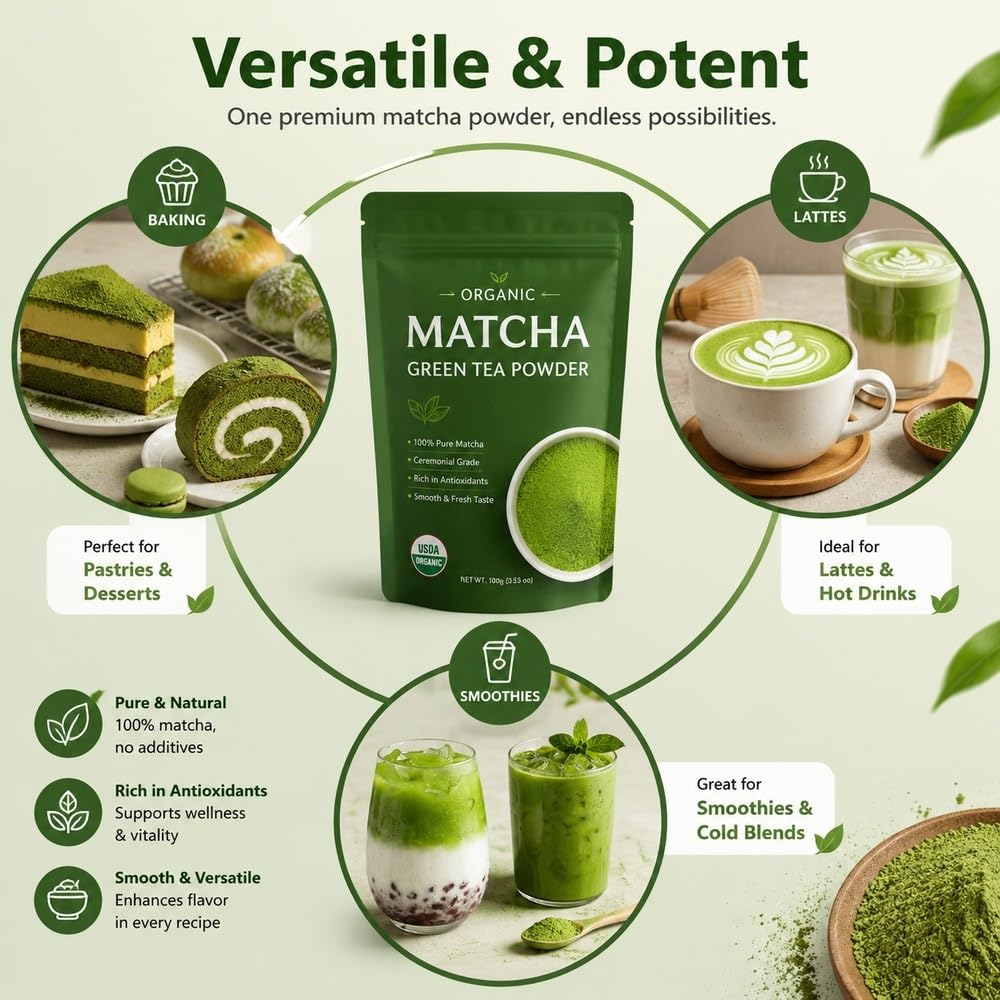 Czysty proszek Matcha, organiczny, do latte i pieczenia