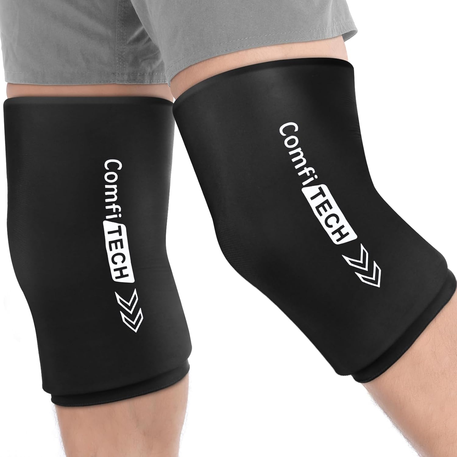 Comfitech Large Knee Ice Sleeve for Injuries Compression Sleeve, Flexible Gel Ice Pack, Reusable Cold Pack Therapy for Calf Injuries, Meniscus Surgery Recovery, Bruises & Sprains (Large, 2 Pack) Large 2.0