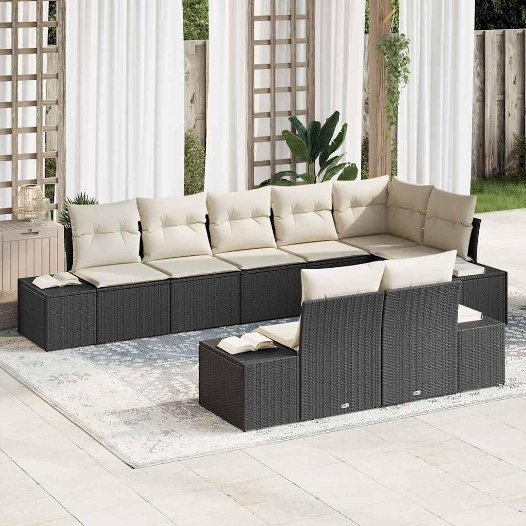 Modułowy polirattan z akacją na taras i ogród Czarny kremowy 319x154x69 cm