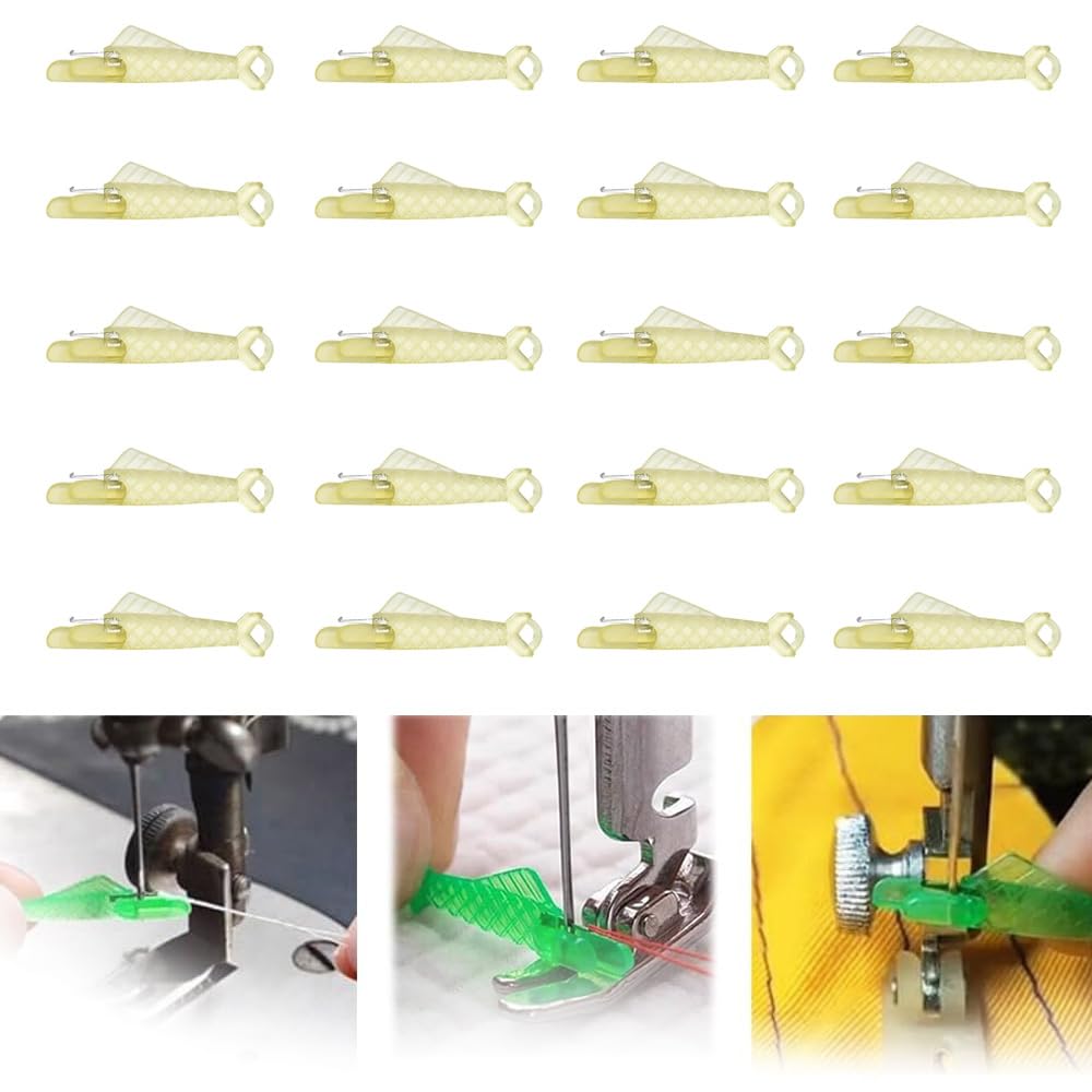 Sewing Machine Needle Threader Fish Mouth Type, Sewing Machine Needle, DIY Needle Threaders, Automatic Threading Aid Needle Threader Tool, Quick Sewing Machine Loop Needle Threaders (Yellow 20 PC)