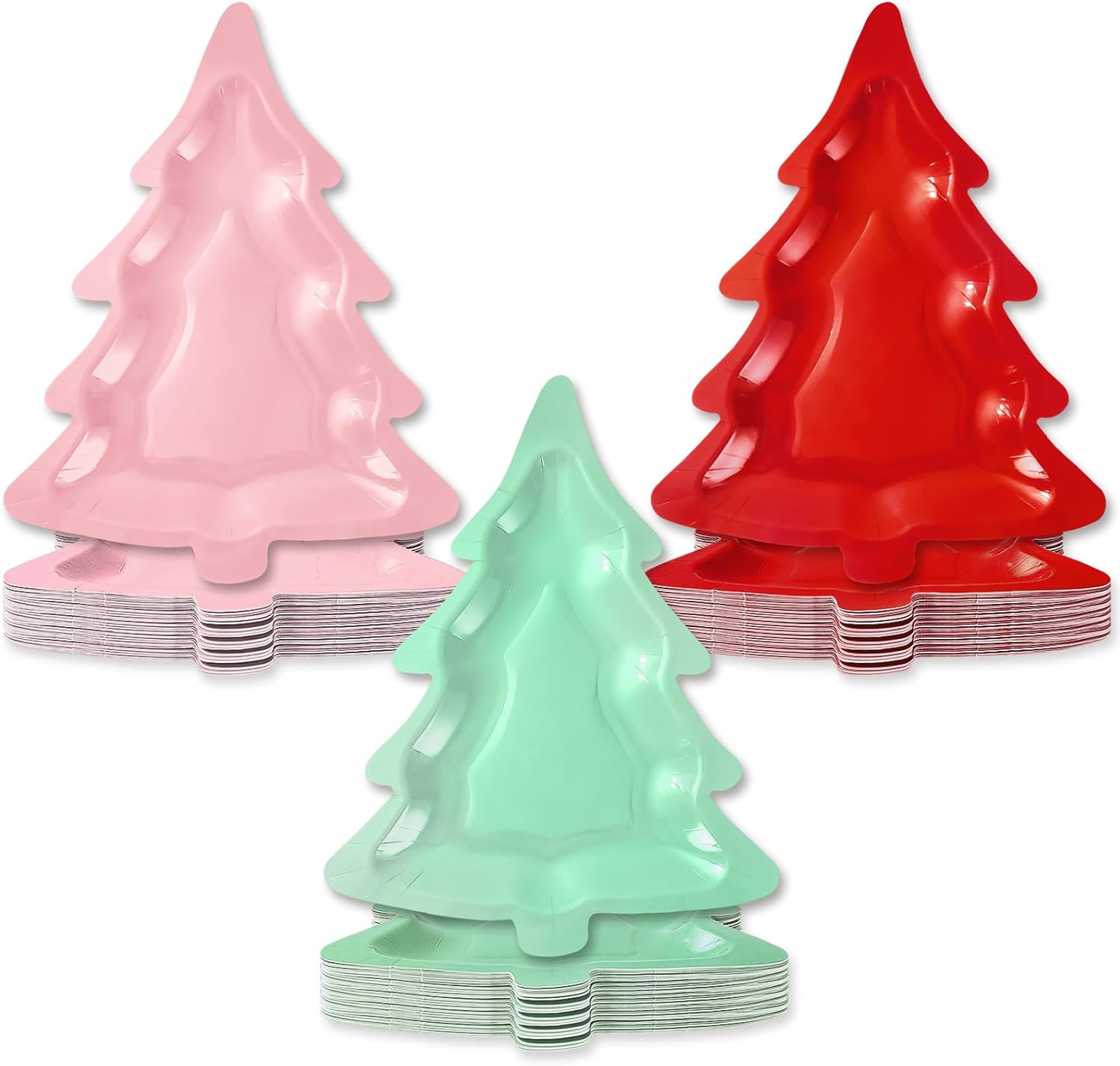 Whaline 60Pcs Christmas Paper Plates Christmas Tree Shaped Dinner Plates 3 Gradient Green Xmas Disposable Plate for Winter Holiday Party Supplies Table Decor, 8 x 10.6 in