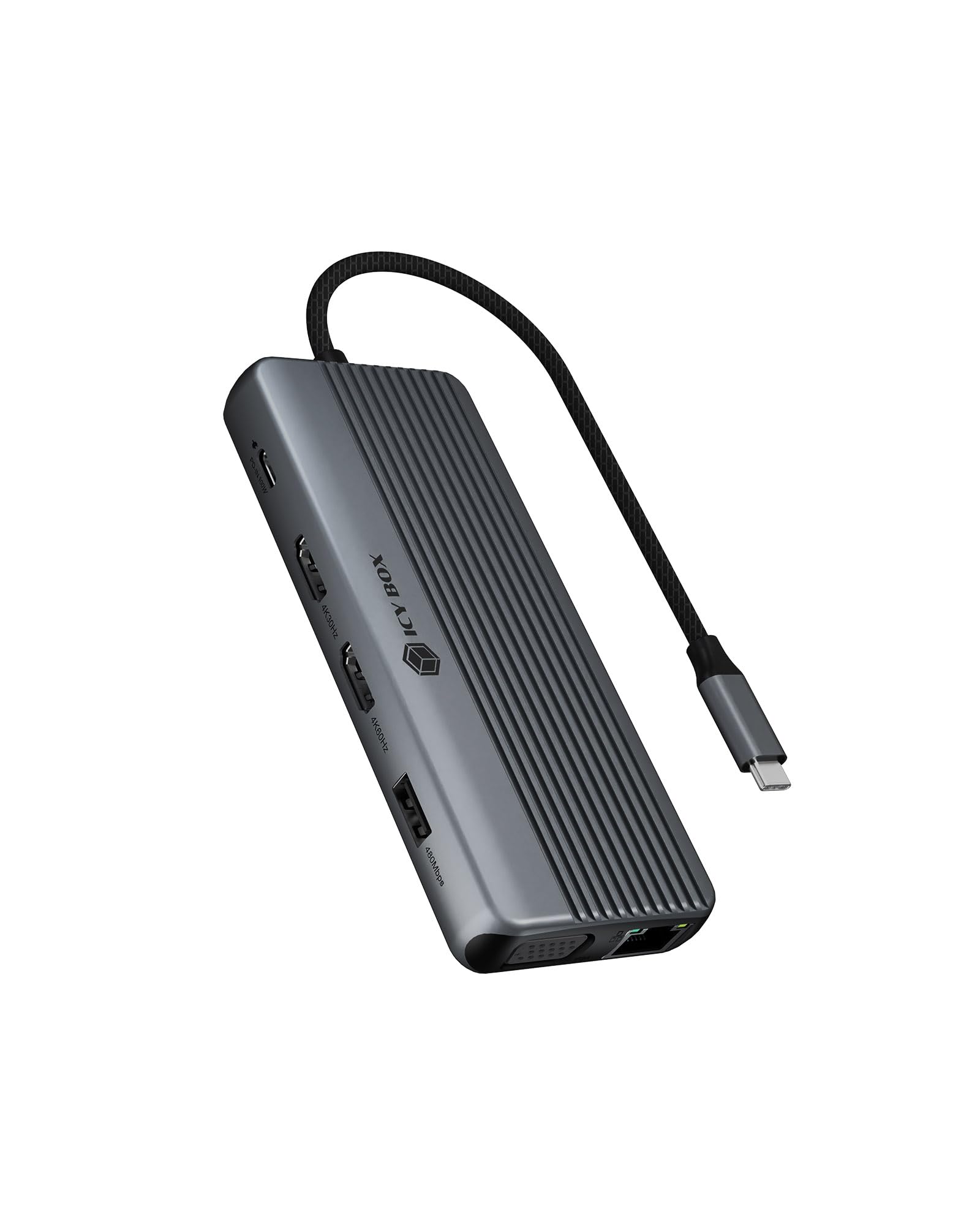 ICY BOX 12-in-1 USB-C Docking Station, Triple Display Dock mit 2X HDMI 4K, VGA, 100W Power Delivery, Gigabit LAN, SD/microSD Kartenleser, USB 3.2 Gen 1, Heart Dock 4062, IB-DK4062-CPD