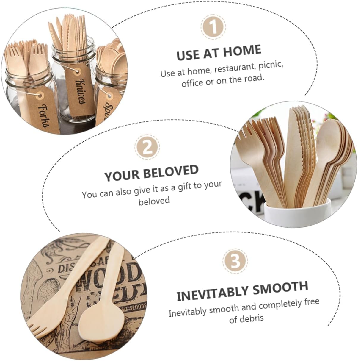 Zerodeko Pcs Quality Wooden Cutlery Set Disposable Knives Forks Spoons Elegant Party Supplies for Environmentally Conscious