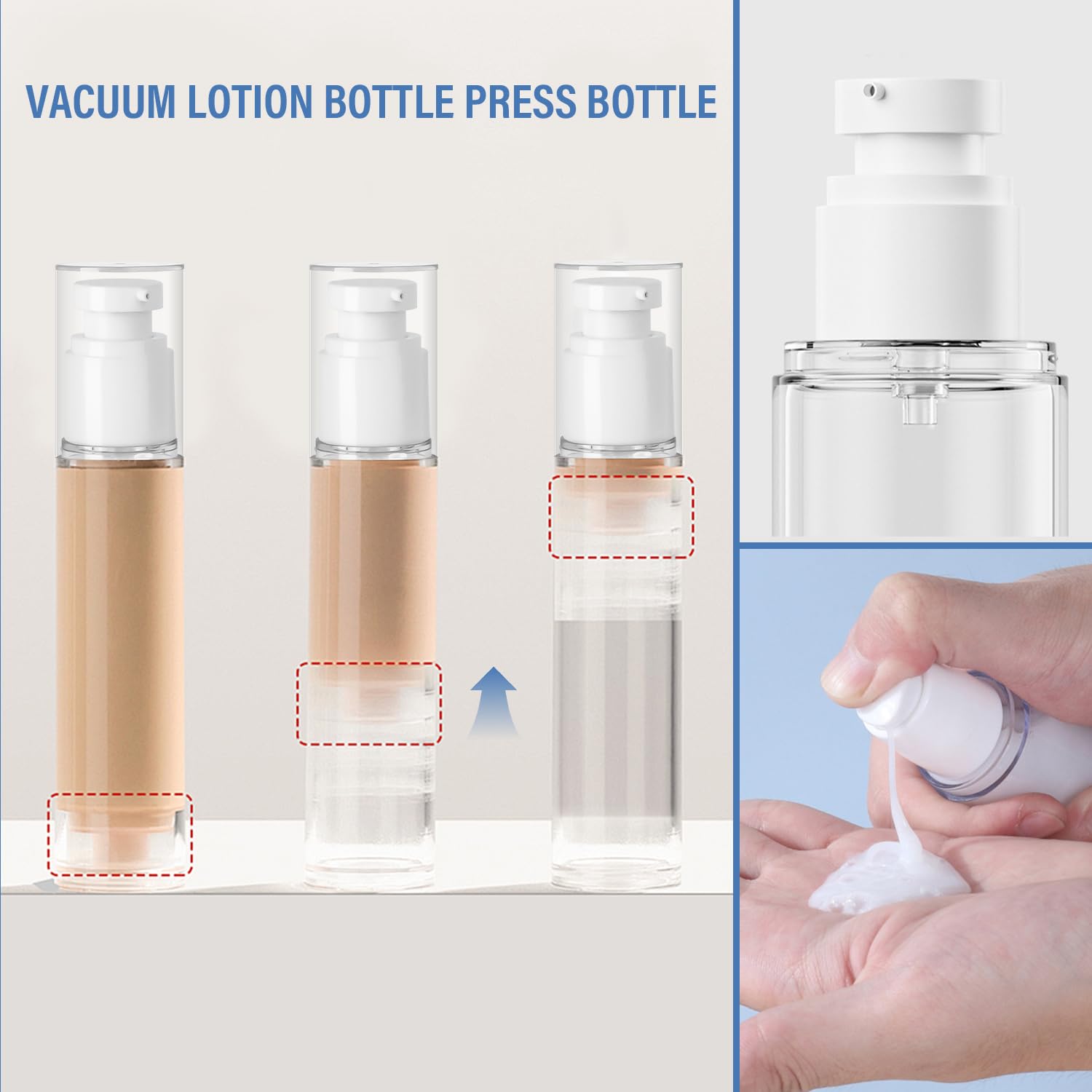 Airless Dozownik z pompką, 6 sztuk, 100 ml, puste butelki na krem, do wielokrotnego napełniania, próżniowe butelki podróżne do napełniania, do podróży, balsamów, szamponów, kosmetyków