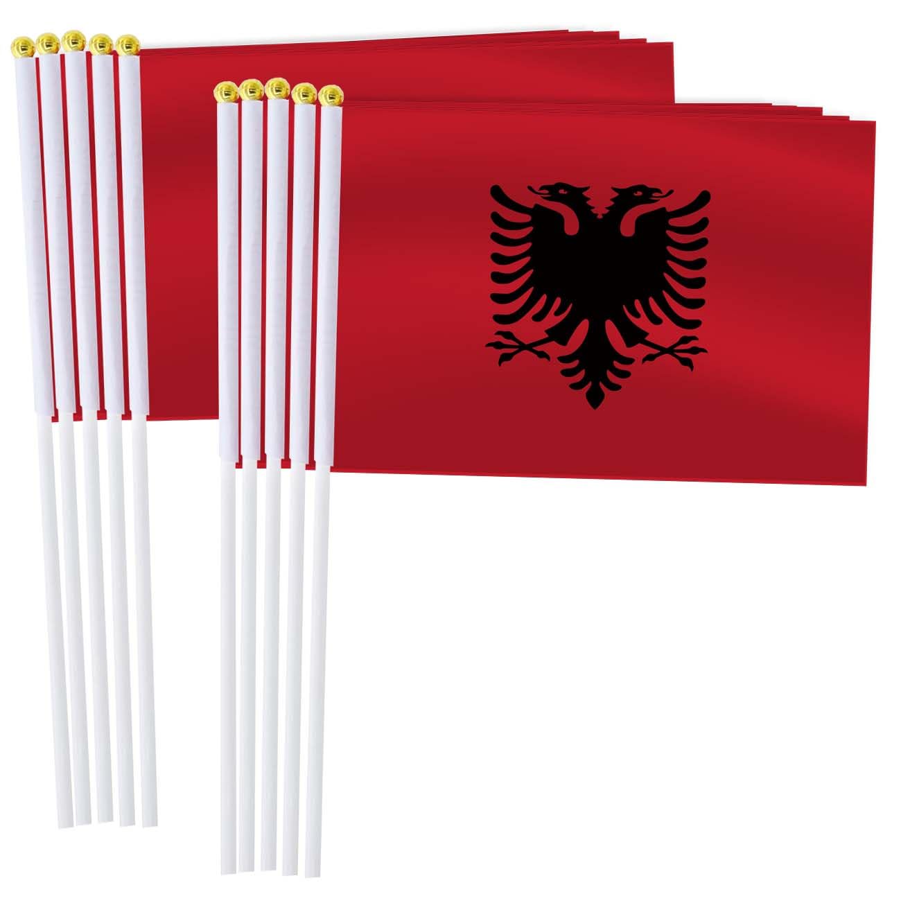25 Pack Albania Handheld Small Flag,Mini Albanian Hand Held Miniature Stick Decor โ image 1