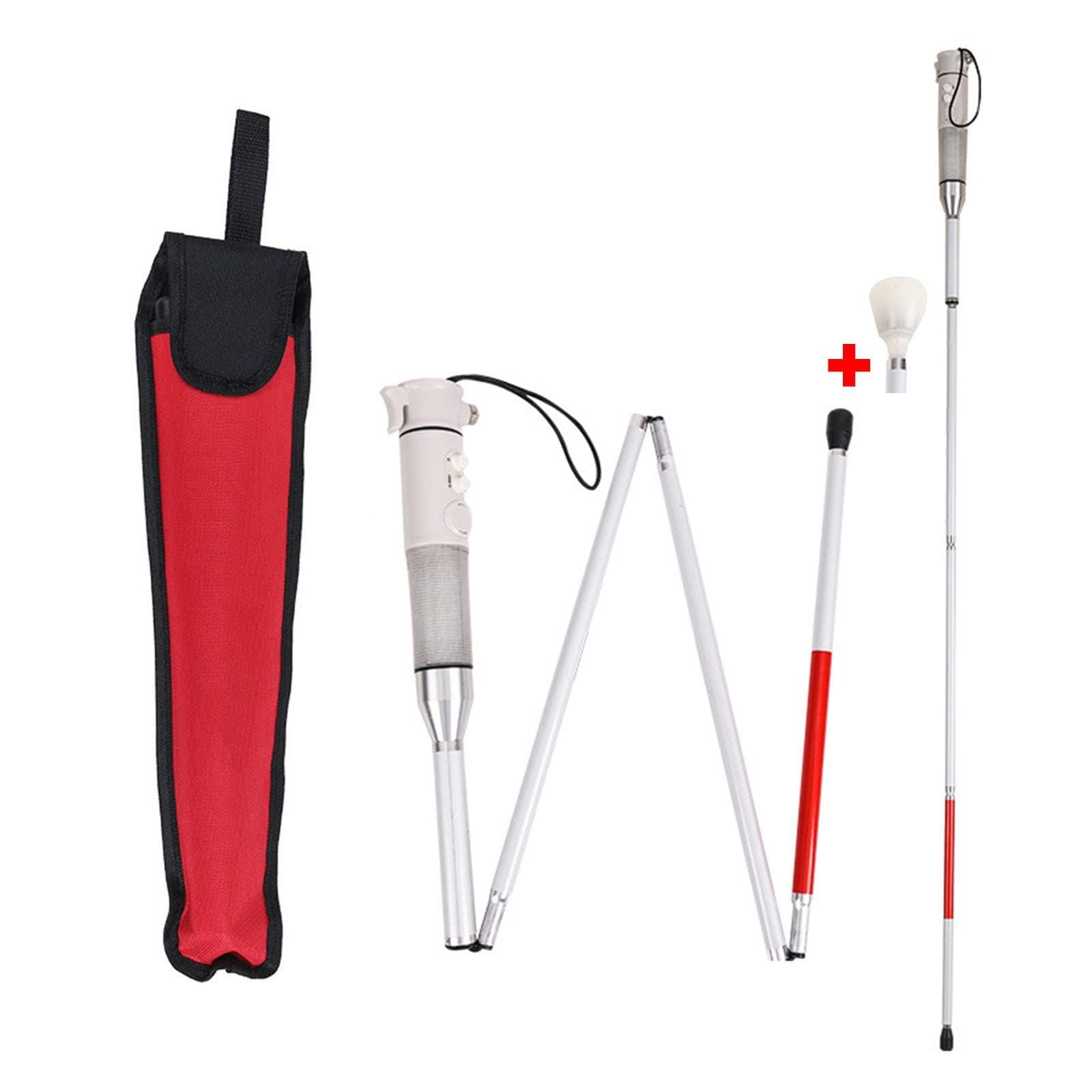 Smart Blind Mobility Cane,Reflective Anti-Shock Guide Crutch for Blind People,Electronic Voice Walking Cane,Two Kinds of Wand Tips for You to Replace at Will(Color:白色,Size:52in)