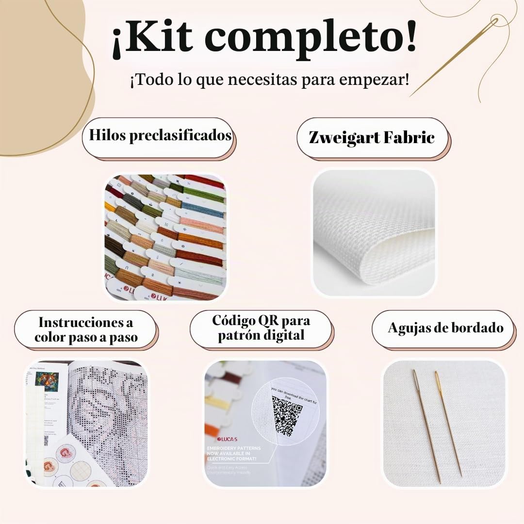 Luca-S Kit Punto de Cruz Dorado - La Chica Española, B702, Kit de Punto de Cruz Contado para Adultos, Kit de Costura y Bordado