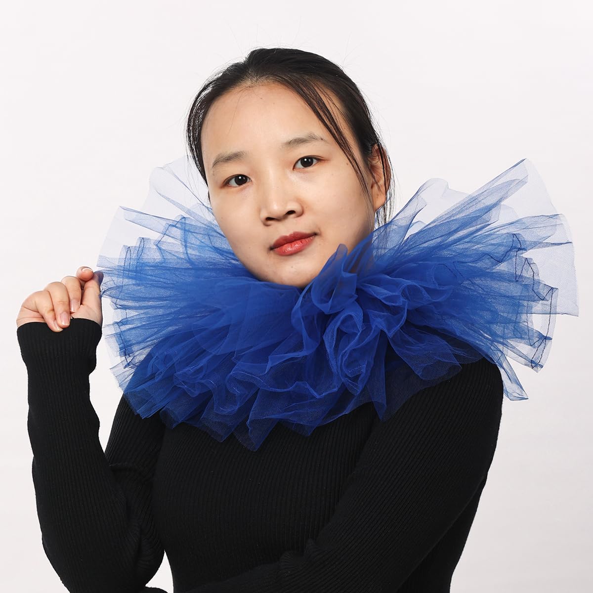 BLESSUME Victorian Ruffle Collar Renaissance Mesh Clown Collar Layered Neck Ruff For Fancy Dress (Royal Blue) - Image 4