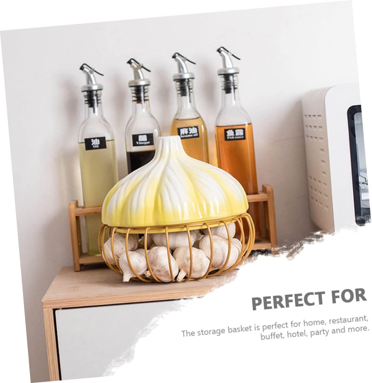 Hemobllo Multi-Function Garlic Holder Lid Ceramic Onion and Egg Basket Iron Storage Basket for Kitchen Supplies Convenient Garlic Keeper for Cooking